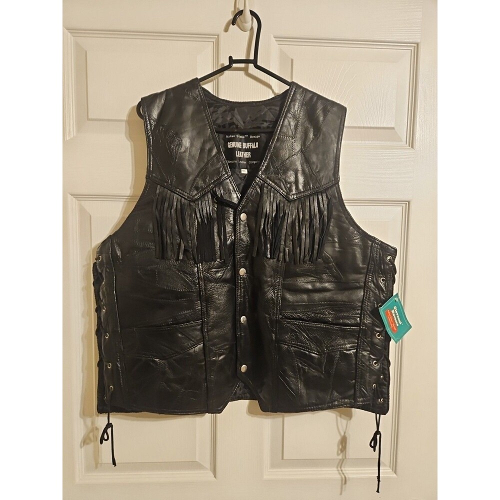 NWT GIOVANNI NAVARRE Genuine Leather Vest Size XXXL 3XL Black Button Up Tassels